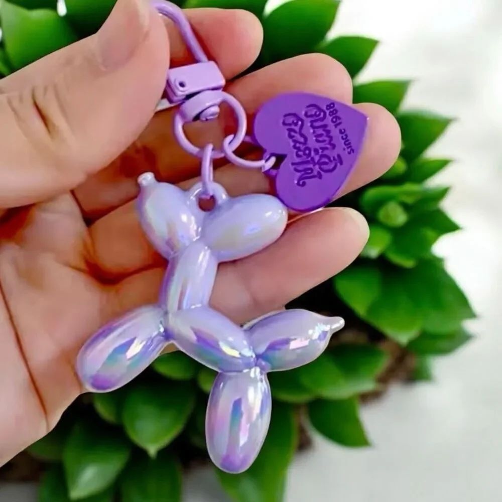 NWT Purple Metal Trend Laser Art Iridescent Balloon Dog Puppy Heart Keychain Bag